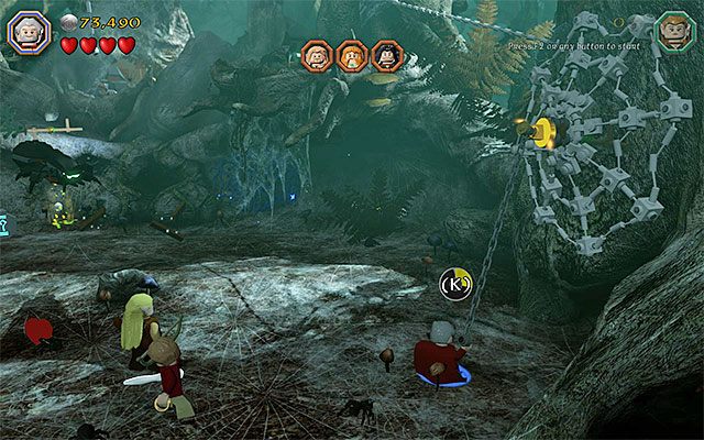 Złap się prawego zaczepu i go wyrwij - Etap 10 (Flies and Spiders) - Bitwa z pająkami | Opis przejścia LEGO The Hobbit - LEGO The Hobbit - poradnik do gry