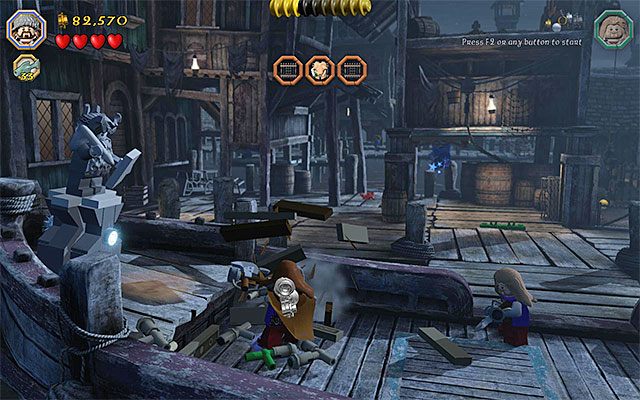 Okręt ze statuą i obiektami potrzebnymi do skonstruowania drabiny - Etap 12 (A Warm Welcome) - Doki | Opis przejścia LEGO The Hobbit - LEGO The Hobbit - poradnik do gry