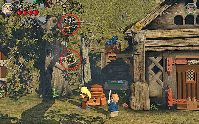 Musisz użyć łuku i następnie zacząć doskakiwać elfem do strzał wbitych w drzewo - Etap 9 (Queer Lodgings) | Główne etapy - Sekrety w LEGO The Hobbit - LEGO The Hobbit - poradnik do gry