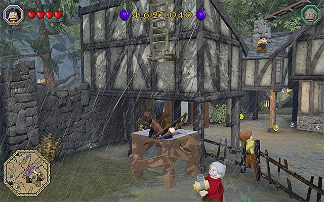 Kolejna osoba ukrywa się na dachu jednego z budynków wioski - Białe pytajniki - opisy przejścia zadań (1-20) | Śródziemie - Zadania poboczne - LEGO The Hobbit - poradnik do gry