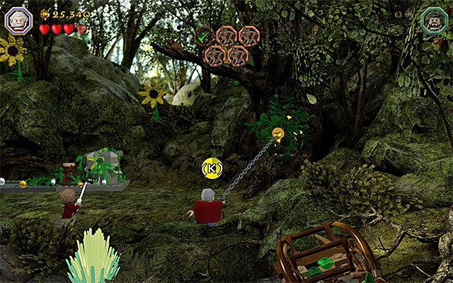 Na sam koniec zbadaj prawą część polany grając jako Dori - Etap 5 (The Troll Hoard) - Uratowanie królików z Rhosgobel | Opis przejścia - LEGO The Hobbit - poradnik do gry