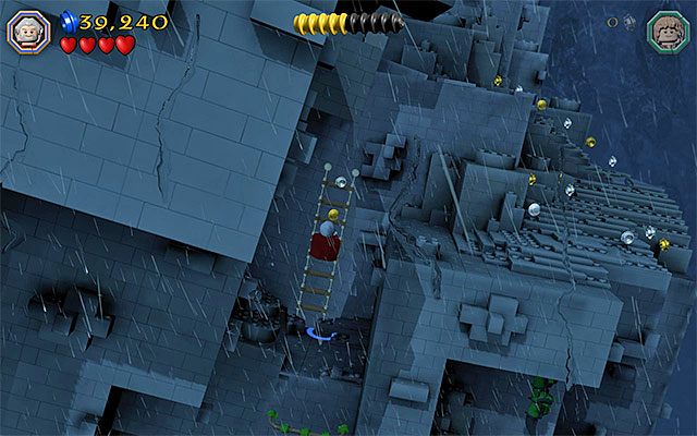 Złap się krawędzi i następnie skorzystaj z drabiny - Etap 6 (Over Hill and Under Hill) - Wspinaczka po kamiennym olbrzymie | Opis przejścia - LEGO The Hobbit - poradnik do gry