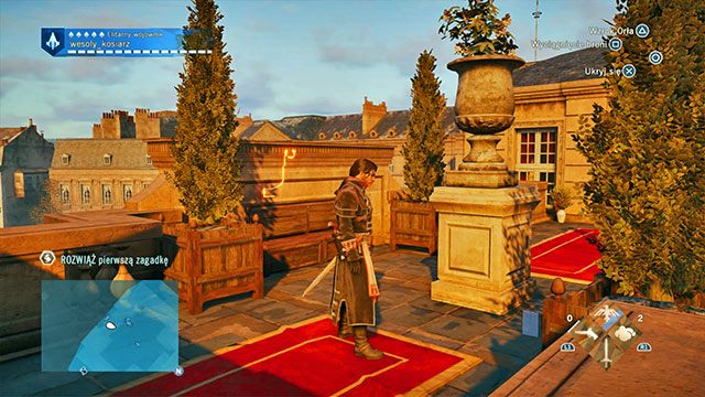 Pierwsza odpowiedź znajduje się nad wejściem na teren Pałacu Burbonów, nad ławką - Zadania poboczne | Saint-Thomas-dAquin - mapa w AC Unity - Assassins Creed: Unity - poradnik do gry