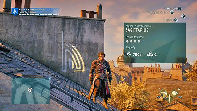 Symbol znajduje się na dachu budynku, na murze osłaniającym kominy - Paryskie Opowieści | Faubourg Saint-Germain - mapa w AC Unity - Assassins Creed: Unity - poradnik do gry