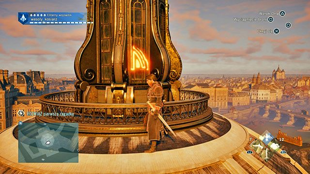 Pierwszą odpowiedź znajdziesz na szczycie kopuły, na ścianie jej zwieńczenia - Paryskie Opowieści | Faubourg Saint-Germain - mapa w AC Unity - Assassins Creed: Unity - poradnik do gry
