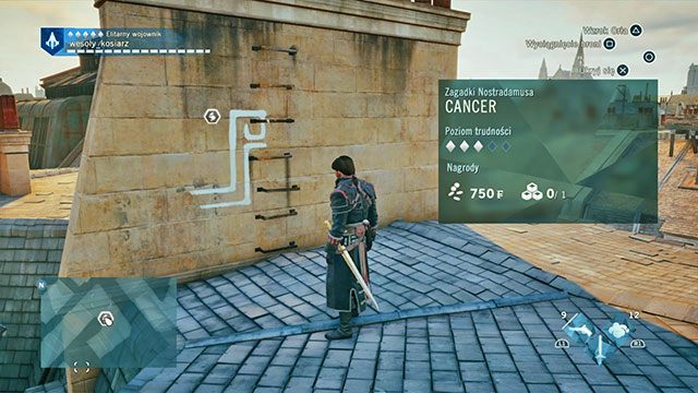 Symbol znajduje się na dachu, na murze osłaniającym kominy - Paryskie Opowieści | Faubourg Saint-Germain - mapa w AC Unity - Assassins Creed: Unity - poradnik do gry