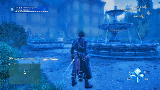 Odpowiedź trzecia znajduje się w ogrodach pałacu, na ziemi obok fontanny - Paryskie Opowieści | Faubourg Saint-Germain - mapa w AC Unity - Assassins Creed: Unity - poradnik do gry