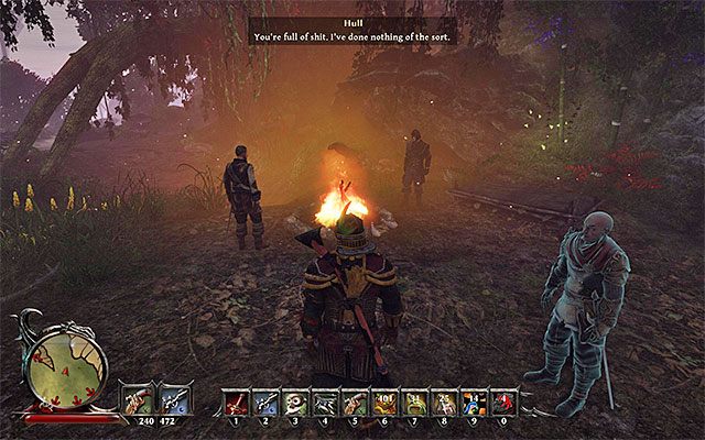 Fletcher i Hull stoją przy ognisku - Paths to the Afterlife (Ścieżki do życia pozagrobowego) | Poboczne zadania - Wyspa Mgieł (Fog Island) - Risen 3: Władcy Tytanów - poradnik do gry