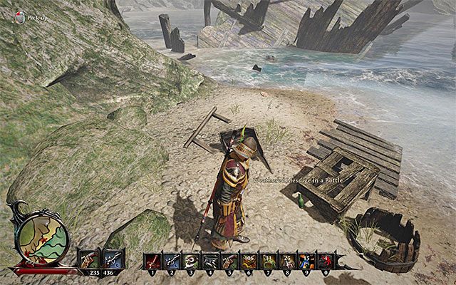 Zbadaj plażę w poszukiwaniu butelki z wiadomością - United in the Afterlife (Złączeni w życiu po śmierci) | Poboczne zadania - Wyspa Mgieł (Fog Island) - Risen 3: Władcy Tytanów - poradnik do gry