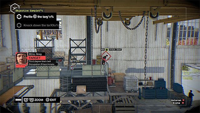 Po zbliżeniu się do czerwonego obszaru załącz Profilera i przystąp do hakowania kamer z okolicy - Kryjówki - Brandon Docks | Kryjówki gangów Watch Dogs - Watch Dogs 1 - poradnik do gry