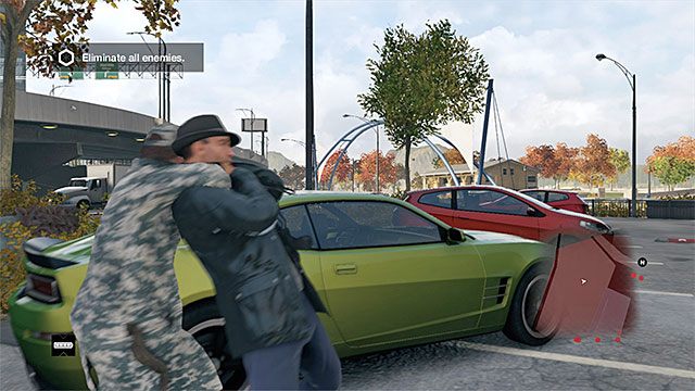 Kilku przeciwników rozstawionych jest w pobliżu głównego parkingu - Misja 13 (Role Model) | Główne misje - Akt II | Solucja Watch Dogs - Watch Dogs 1 - poradnik do gry