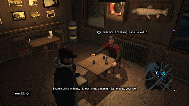 Stolik w barze w Pawnee - Picie alkoholu i 3 kubełki | Zajęcia (minigry i wyzwania) w Watch Dogs - Watch Dogs 1 - poradnik do gry