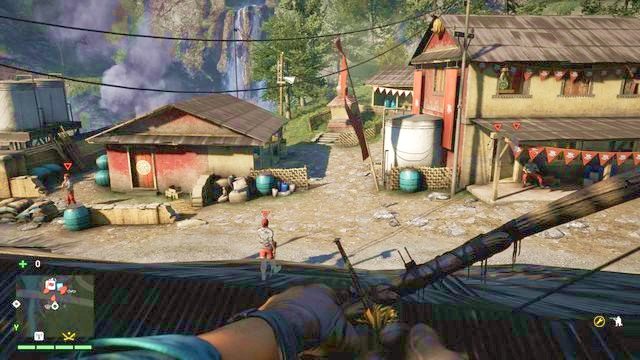Niszcząc gniazdo pszczół widoczne na budynku po prawej stronie zabijesz pobliskich przeciwników. - Królewska gorzelnia Raksi | Strażnice - Jeden alarm | Far Cry 4 - Far Cry 4 - poradnik do gry