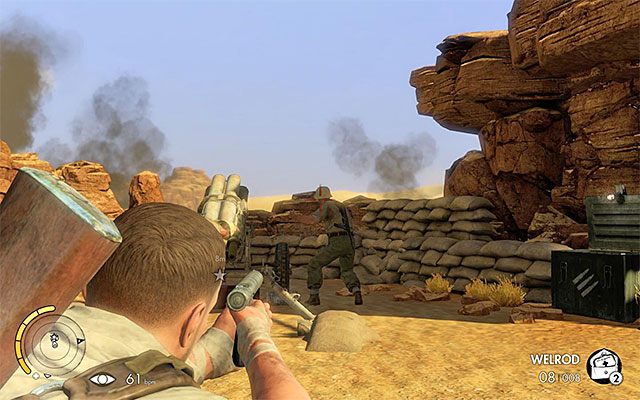 Pistolet dobrze sprawdzi się w wyeliminowaniu obsługi wyrzutni rakietowej - Zneutralizowanie czterech wyrzutni rakietowych | Misja 1 - Siege of Tobruk - Sniper Elite III: Afrika - poradnik do gry
