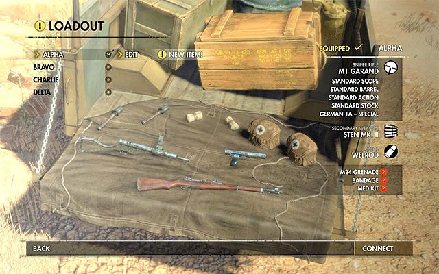 Okno przygotowań do kolejnej misji - Przygotowywanie się do kolejnych misji | Porady w Sniper Elite III Afrika - Sniper Elite III: Afrika - poradnik do gry