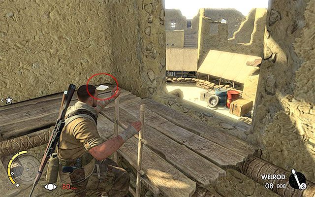 Dotrzyj dzięki drabinie na wyższe piętro budynku - Dzienniki wojenne | Sekrety - Misja 5 | Sniper Elite III Afrika - Sniper Elite III: Afrika - poradnik do gry