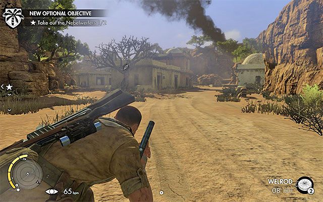 Do głównej wioski możesz zbliżyć się np. od północy lub północnego-wschodu - Zniszczenie drugiej wyrzutni rakietowej | Misja 6 - Kasserine Pass - Sniper Elite III: Afrika - poradnik do gry