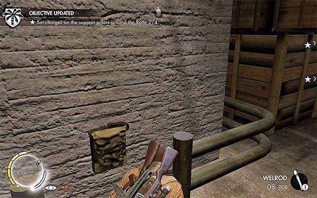 Miejsce podłożenia ładunku w południowo-zachodniej części hali - Podłożenie czterech ładunków wybuchowych przy filarach | Misja 8 - Ratte Factory - Sniper Elite III: Afrika - poradnik do gry