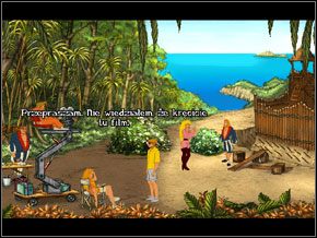 Na planie poznałem również Haiku McEwana i Sharon Kowalski - prawdopodobnie gwiazdy, ale jakoś nie obiły mi się o uszy ich nazwiska, a także kamerzystę Flasha Savagea oraz Berta Savage, angielskiego kaskadera-obżarciucha - [George] KARAIBY - Wyspa Zombie - Plan filmowy - Broken Sword II: The Smoking Mirror - poradnik do gry