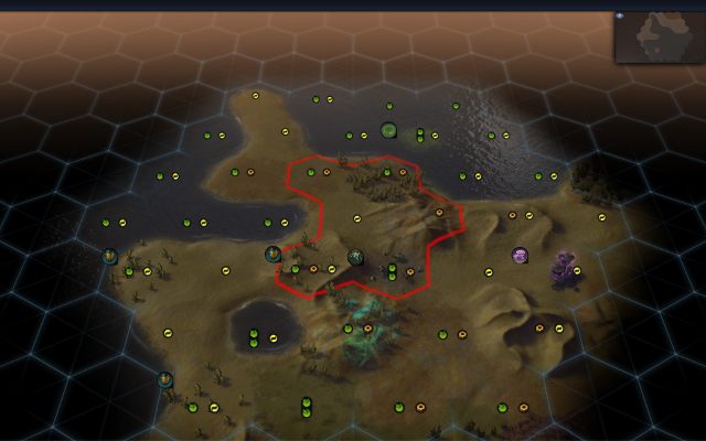 Kiedy już wystartujesz i dotrzesz do nowego świata wyląduj swoim statkiem gdzieś w czerwonym obszarze - Skromne początki | Rozgrywka | Sid Meiers Civilization Beyond Earth - Sid Meiers Civilization: Beyond Earth - poradnik do gry