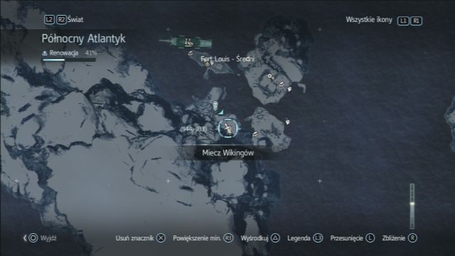 Lokalizacja miecza wikingów na mapie w Pearl Island. - Miecze Wikingów | Przedmioty do zebrania | Assassins Creed Rogue - Assassins Creed: Rogue - poradnik do gry