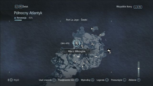 Lokalizacja miecza wikingów na mapie w Grande-Entree. - Miecze Wikingów | Przedmioty do zebrania | Assassins Creed Rogue - Assassins Creed: Rogue - poradnik do gry