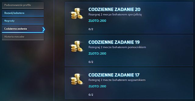 W zakładce Codzienne zadania możesz sprawdzić jakie misje masz aktualnie do wykonania i ile złota możesz za nie zarobić - Profil gracza | Jak zacząć? | Heroes of the Storm - Heroes of the Storm - poradnik do gry