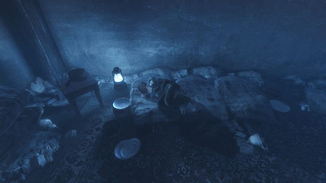 Po scence wejdź do ostatniego pomieszczenia i podejdź do śpiącego na materacu Ethana - użyj opcji obudź się (wake up) - Spalony dom | Opis przejścia Zaginięcie Ethana Cartera - Zaginięcie Ethana Cartera - poradnik do gry