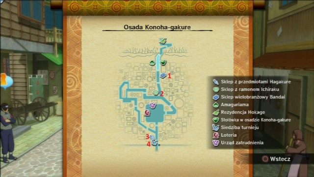 Cyfry pokazują kolejne kroki wędrówki. - Mecha-Naruto - Urząd zatrudnienia - Światowy Turniej Ninja - Historia Mecha-Naruto - Naruto Shippuden: Ultimate Ninja Storm Revolution - poradnik do gry