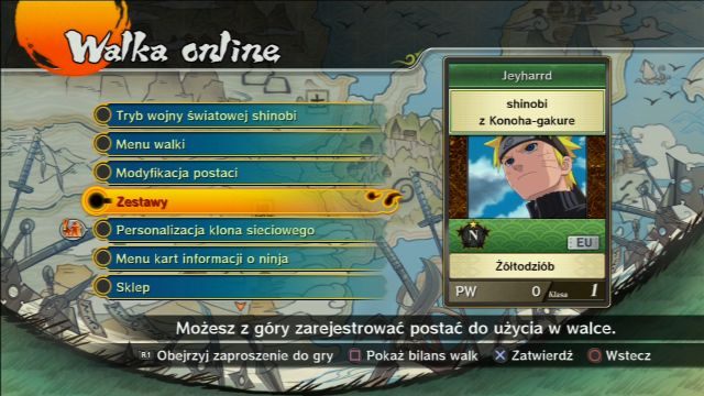 Zabawę rozpoczynasz z zerowym rankingiem - tocząc walki rankingowe możesz go zwiększyć. - Dostępne opcje - Walka Online - Naruto Shippuden: Ultimate Ninja Storm Revolution - poradnik do gry