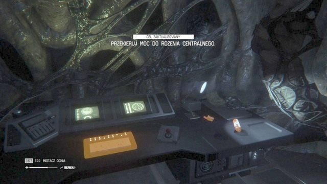 Przejdź korytarzem i skręć w lewo a dotrzesz do nieaktywnej konsoli - Zniszcz gniazdo | Opis przejścia Obcy Izolacja - Obcy: Izolacja - poradnik do gry
