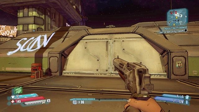 Dotrzyj na miejsce pokazane na mapie i użyj dźwigni po prawej stronie, by otworzyć drzwi - Nova? No Problem! | Misje poboczne - Serenitys Waste w Borderlands - Borderlands: The Pre-Sequel! - poradnik do gry