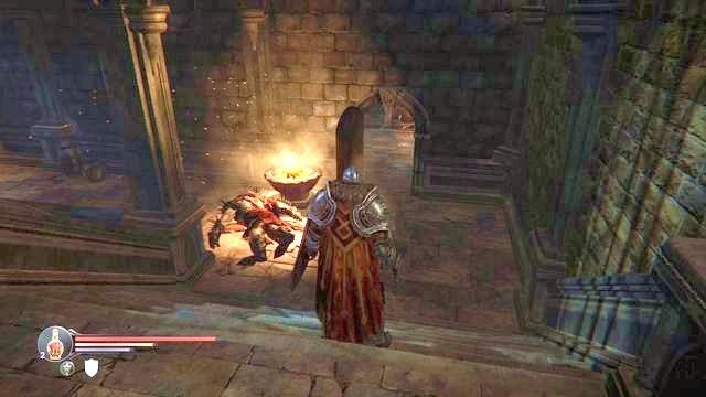 Na dole schodów natkniesz się na Marudera. Za drzwiami dwóch Zarażonych, notatka, skrzynia z bronią oraz ukryte przejście. - Odszukaj Kaslo | Cytadela Keystone w Lords of the Fallen - Lords of the Fallen - poradnik do gry