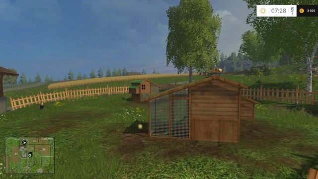 Zagroda dla kur i chwilowo samotny kogut. - Farma budynki oraz maszyny startowe w Farming Simulator 15 | Podstawy - Farming Simulator 15 - poradnik do gry