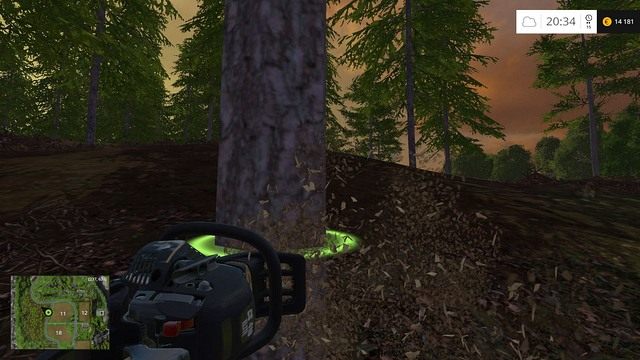 Okrąg wskazuje, w którym miejscu zostanie użyta piła. - Wycinka drzew w Farming Simulator 15 | Ważne informacje - Farming Simulator 15 - poradnik do gry