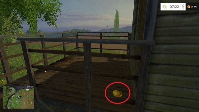 Na drewnianej platformie, która znajduje się na obrzeżu pola nr 2 - Sektor A: monety 1 - 12 | Złote monety w Farming Simulator 15 - Farming Simulator 15 - poradnik do gry
