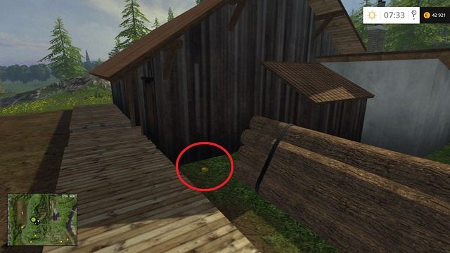 Przy drewnianym domku i leżących balach drewna - Sektor A: monety 1 - 12 | Złote monety w Farming Simulator 15 - Farming Simulator 15 - poradnik do gry