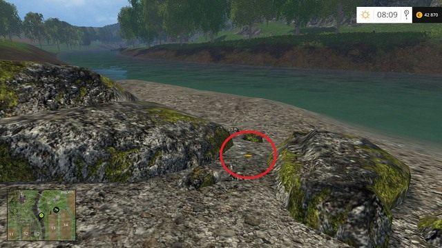 Pomiędzy skałami, tuż przy rzeczce - Sektor C: monety 30 - 44 | Złote monety w Farming Simulator 15 - Farming Simulator 15 - poradnik do gry