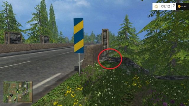 W rogu mostu, zaraz za znakiem - Sektor C: monety 30 - 44 | Złote monety w Farming Simulator 15 - Farming Simulator 15 - poradnik do gry