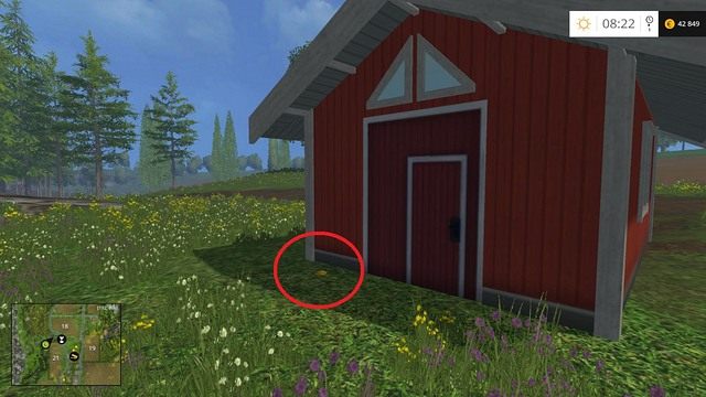Za czerwonym budynkiem stojącym na skraju pola nr 21 - Sektor C: monety 30 - 44 | Złote monety w Farming Simulator 15 - Farming Simulator 15 - poradnik do gry