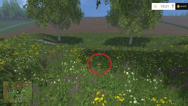 W trawie, niedaleko drzewka - Sektor E: monety 55 - 69 | Złote monety w Farming Simulator 15 - Farming Simulator 15 - poradnik do gry