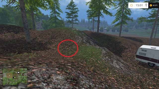 Na ziemi, w pobliżu przyczepy kempingowej - Sektor G: monety 90 - 100 | Złote monety w Farming Simulator 15 - Farming Simulator 15 - poradnik do gry