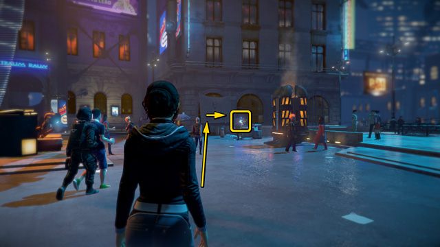 Dotarłszy pod wielki neon ze słoneczkiem, stań do niego plecami i - porozmawiawszy z Shitbotem - skieruj się, ku budynkowi po drugiej stronie placu (po prawej), którego okna zasłonięte są bannerami - Przetestuj funkcje bota (nowa ścieżka) | Rozdział drugi - Przebudzenia - Europolis - Dreamfall: Chapters - Księga 1 - poradnik do gry