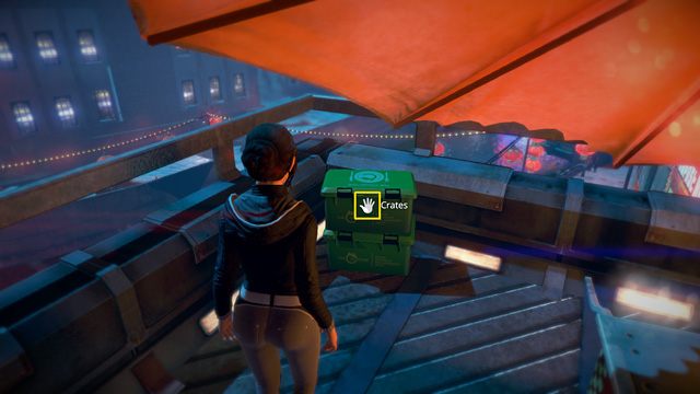Podejdź do pozostawionych w rogu po prawej plastikowych zielonych pojemników na jedzenie - Odnajdź Nelę | Rozdział drugi - Przebudzenia - Europolis - Dreamfall: Chapters - Księga 1 - poradnik do gry