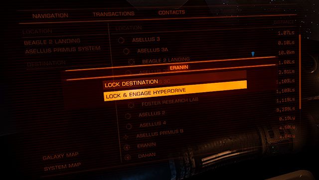 Następnie musimy wybrać docelowy układ gwiezdny w zasięgu naszego napędu (zasięg FSD możemy sprawdzić w prawym panelu interfejsu) - Frame Shift Drive | Podróżowanie w Elite Dangerous - Elite: Dangerous - poradnik do gry