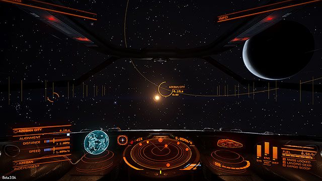 Posługując się kompasem, ustaw cel lotu tak, aby znajdował się w samym środku celownika i zwiększ prędkość do maksimum - Frame Shift Drive | Podróżowanie w Elite Dangerous - Elite: Dangerous - poradnik do gry