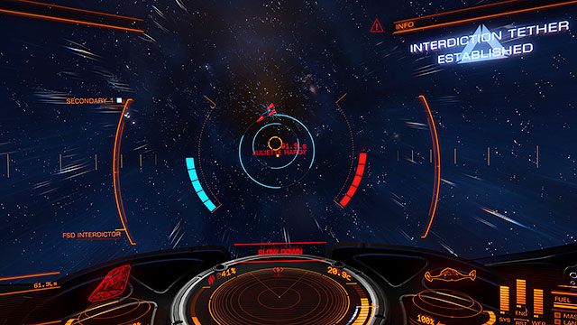 Jeśli twój cel znajduje się w zasięgu interdyktora, wystarczy użyć go na zaznaczonym statku w podobny sposób w jaki używamy wszelkiego rodzaju skanerów - Frame Shift Drive | Podróżowanie w Elite Dangerous - Elite: Dangerous - poradnik do gry