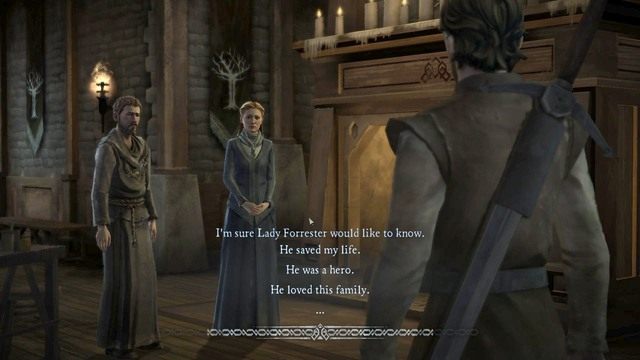 Do pomieszczenia wejdzie sama Lady Forrester więc porozmawiaj z nią - Rozdział 2 | Epizod 1 - Iron From Ice | Game of Thrones - Game of Thrones - A Telltale Games Series - poradnik do gry