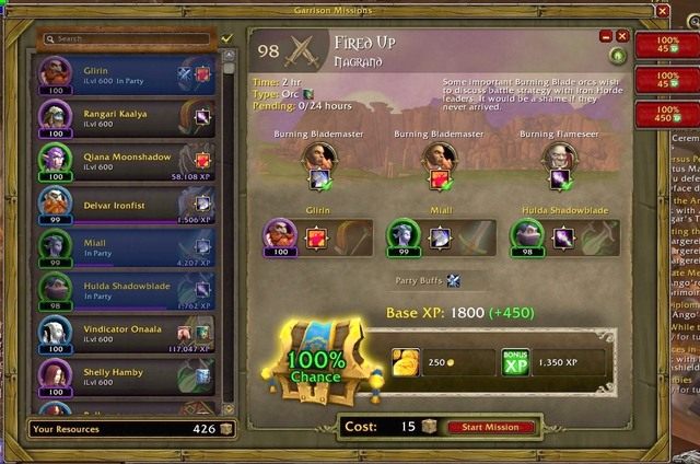 Jeśli wejdziemy bezpośrednio w menu wysyłania towarzyszy na misję również zauważymy pewne zmiany - Garrison Mission Manager + Master Plan | Polecane Addony - World of Warcraft: Warlords of Draenor - poradnik do gry