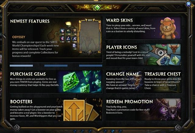 Sklep dostępny z głównego ekranu gry - Górny panel gracza | Jak zacząć? | Smite - Smite - poradnik do gry